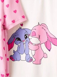 6 件套大女孩圆领针织短袖短裤睡衣套装，有趣的蓝色和洋红色兔子拼色，时尚百搭的家居服和睡衣 - 彩色 - 查看 5