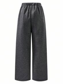 青少年女童抽绳腰阔腿直筒休闲裤，小码女式休闲裤可搭配连帽衫、夹克、毛衣、棉质外套，打造街头和校园风格 - 深灰色 - 查看 2