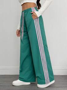 SHEIN Tall Quần sọc tương phản thường ngày dành cho nữ - màu xanh lá - Xem 4