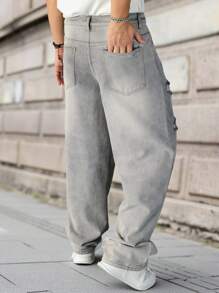 Manfinity Homme Plus Size Men's Casual Washed Distressed Denim Jeans - Grey - View 6