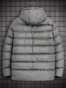 EURMUSE 男式纯色长袖前拉链抽绳连帽休闲冬季夹克 - 灰色 - 查看 3