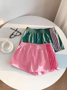 Comfortcana 2pcs Women's Contrast Color Waistband Shorts, Summer - Multicolor - View 6