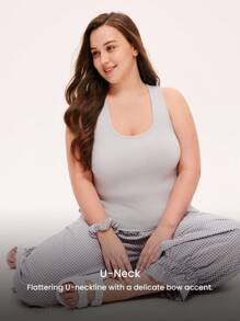 LUVLETTE Plus Women Gray Tank Casual Tops & Cotton Plaid Patterned Lounge Pants Cute Pajama Sets Pants With Pockets Lingerie As Outerwear Cozy At Home Checks And Balances Also Suitable For Teen Girl & Young & Kid