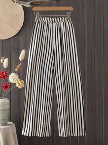 Rusticease 女士松紧腰条纹阔腿宽松休闲裤 - 彩色 - 查看 2