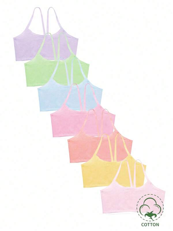 7pcs/Set Girls' Minimalist Macaron Solid Color Comfortable Camisole Underwear  Girls Tanks Multipack Pack Of Tops Summer Tops Pack Kids  Girl Fall Clothes Back To School Cotton