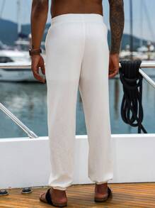 Manfinity Homme Men's Casual Versatile Solid Color Drawstring Waist Pants - White - View 2