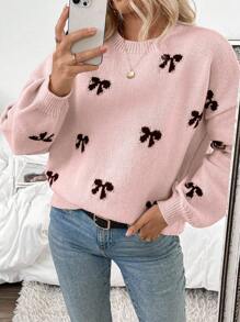 EMERY ROSE 2024 New Arrival European & American Blogger Style Cute Bow Design Casual Pullover Sweater, Age-Reducing Knit Pullover Fall Winter - Multicolor - View 4
