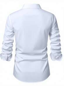 Manfinity Bizformal Elegant White Long Sleeve Dress Shirt For Formal Or Office Wear With Shirt Collar Business Shirts Business Casual Men Shirt , Fall