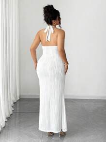 Elenzga Đầm ôm body dệt kim không tay màu trắng thanh lịch cỡ lớn cho nữ, họa tiết hoa 3D bằng kim loại, thích hợp mặc hàng ngày và hẹn hò - trắng - Xem 2