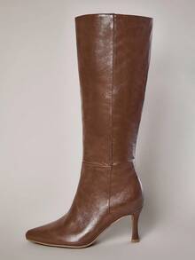 SHUZIA Damskie, codzienne, wygodne, zapinane na zamek kozaki do połowy łydki z poliuretanu olejowego na obcasie typu kociak - Wielbłąd - Zobacz 6