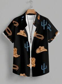 Manfinity RSRT Men's Casual Western Style Printed Shirt, Summer
