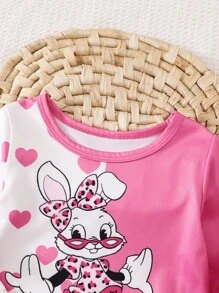 SHEIN Bow Print Black Long Sleeve Blouse For Baby Girls, Versatile Fashionable Elegant Outerwear - Hot Pink - View 6