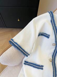 Selianne Women's Casual Elegant Minimalist Short Sleeve Jacket, Summer - White - View 5