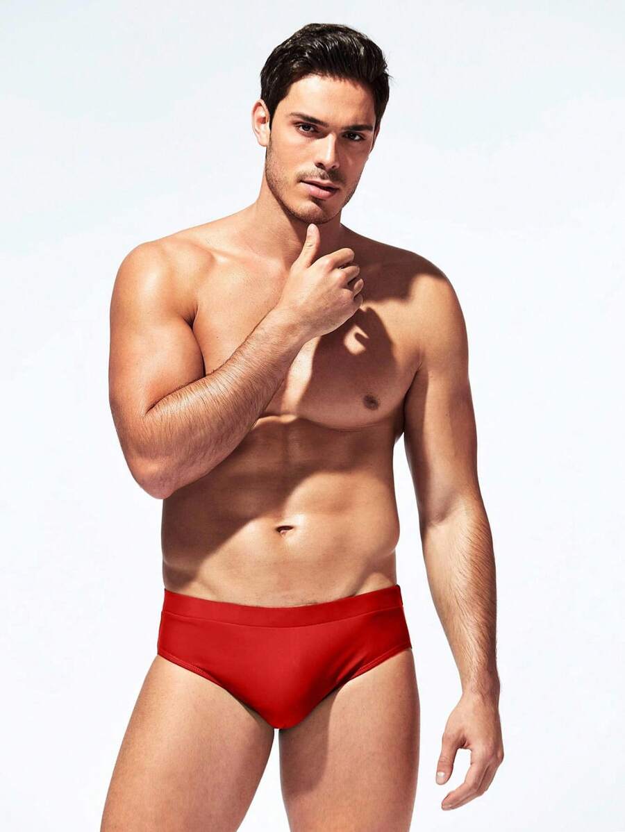 Manfinity KASUA Calzón de baño de tela lisa para hombre, estilo hawaiano