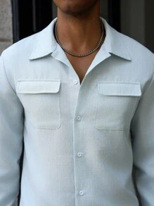Manfinity Homme Ensemble chemise et pantalon décontracté polyvalent pour hommes, chemise bleu clair, chemise boutonnée bleu clair - Multicolore - Voir 4