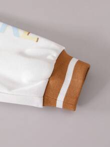 Casual Cute Capybara Print Young Girls Fleece Sweatshirt, Khaki Brown, Japanese Style, Front Pouch, Duck Print, Left Chest S Embroidery, Sleeve English Letter Print, Ribbed Collar & Cuffs & Hem, Long Sleeve Jacket, Suitable For Daily Wear, Outings, Travel, Vacation, Parties - Coffee Brown - View 6