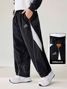 JNSQ Back To School Clothes, Tween Girls And Boys Casual Sports Cargo Pants, Tween Girl Elastic Waist Color Block Reflective Loose Wide Leg Sports Pants - Multicolor - View 1