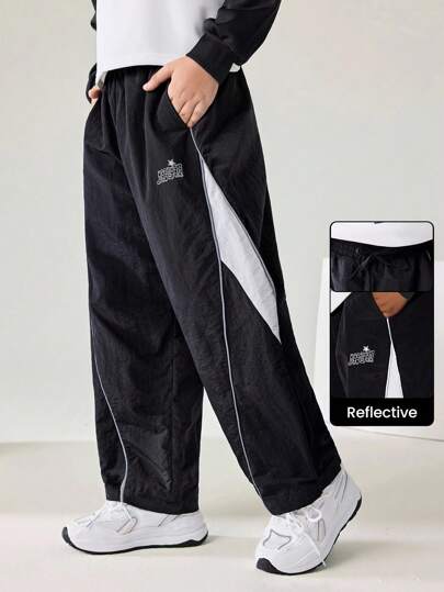 JNSQ Back To School Clothes, Tween Girls And Boys Casual Sports Cargo Pants, Tween Girl Elastic Waist Color Block Reflective Loose Wide Leg Sports Pants