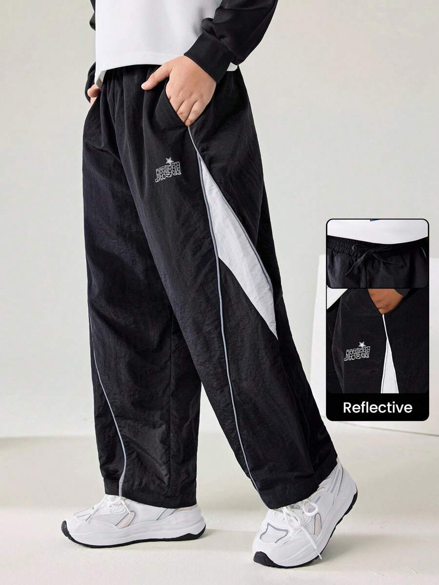 JNSQ Back To School Clothes, Tween Girls And Boys Casual Sports Cargo Pants, Tween Girl Elastic Waist Color Block Reflective Loose Wide Leg Sports Pants - Multicolor - View 1