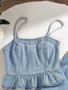 Comfortcana Women's Casual Denim Camisole & Wide Leg Pants Set Denim Two Piece Set Cute Two Piece Set Women Summer 2 Pieces Sets Casual Two Piece Set Petite Two Piece Set Going Out Outfits Fall Clothes For Women Autumn Outfits For Women Chic Women's Set Country Style For Women  Female Country Look - Medium Wash - View 7