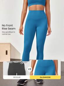 GLOWMODE 24 英寸 CoreHold FeatherFit™-Sculpt CoreHold 防滑贴身塑形无前缝紧身裤，带侧袋，中等强度健身慢跑健身房训练 - 漫遊藍 - 查看 6
