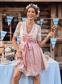 SHEIN Frenchy 女式复古刺绣网眼撞色无袖连衣裙，啤酒节粉色 Dirndl 连衣裙搭配蕾丝围裙和衬衫，女式优雅蕾丝拼接十字交叉系带度假连衣裙，女式复古刺绣网眼撞色无袖连衣裙，女式复古 V 领系带束腰连衣裙，女式撞色蕾丝短袖方领腰带全身印花甜美荷叶边下摆连衣裙，啤酒节 Dirndl，啤酒节 Tracht，啤酒节 Wiesn Bierfest Dirndl，Dirndl 连衣裙，啤酒节连衣裙，德国连衣裙，传统德国连衣裙，巴伐利亚连衣裙，啤酒节派对连衣裙，梭织无袖束腰短裙，节日庆典服装，Dirndl，Dirndl Kleid Pink/Dirndl Kleid Rosa，Dirndl XL - 粉色 - 查看 7