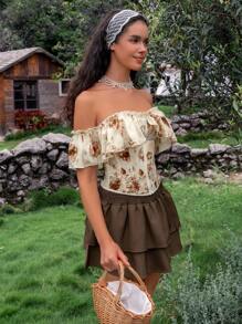 SHEIN Myrelith 1pc Women's Printed Waist & Back Shaping Bodysuit