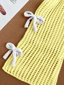 女童米色套头毛衣，可爱休闲时尚3D粉色蝴蝶结针织开衫