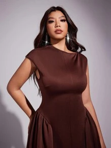 Viva Relle Plus Size Off-The-Shoulder Sexy Dress - Brown - View 2