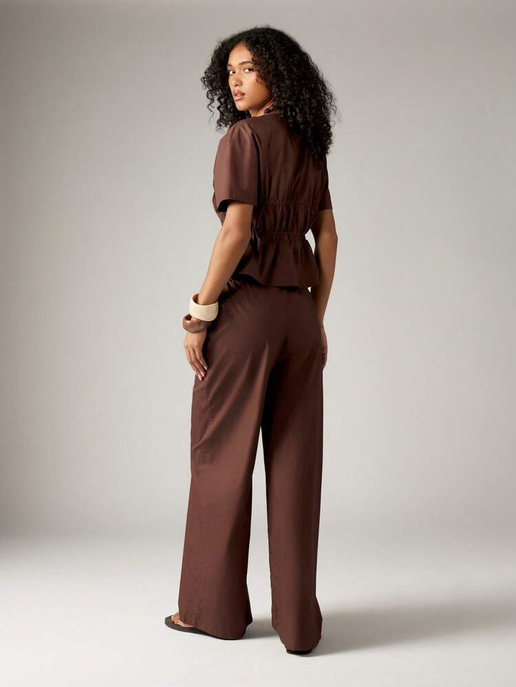Gathered Front Crop Top With Wide Leg Pants