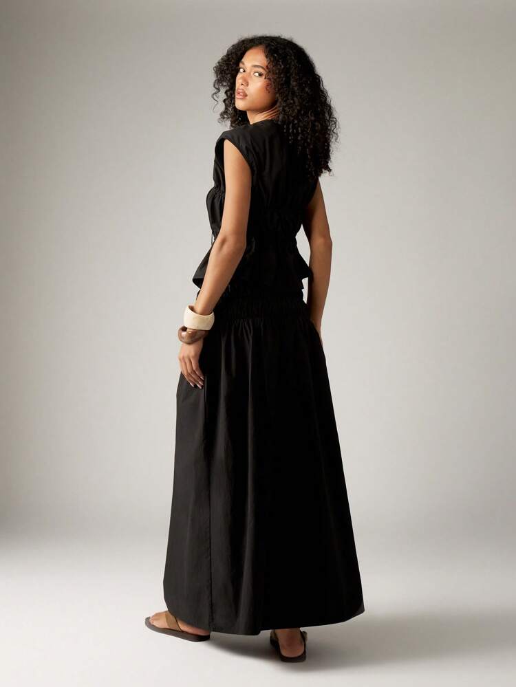 Ruched Maxi Skirt With Tie Front Peplum Top