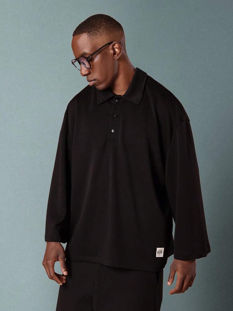 Oversized Long Sleeve Polo Shirt With Minimal Design