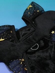 PETSIN 1pc Pet Halloween Costume Dress Black Star Mesh Lace With 3D Bat Wings, Leash Attached - Multicolor - View 2