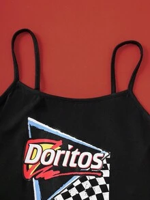 Doritos X SHEIN Women's Letter & Checkered Pattern Camisole Top 90s Top Short Tops Party Tops Women - Black - View 5