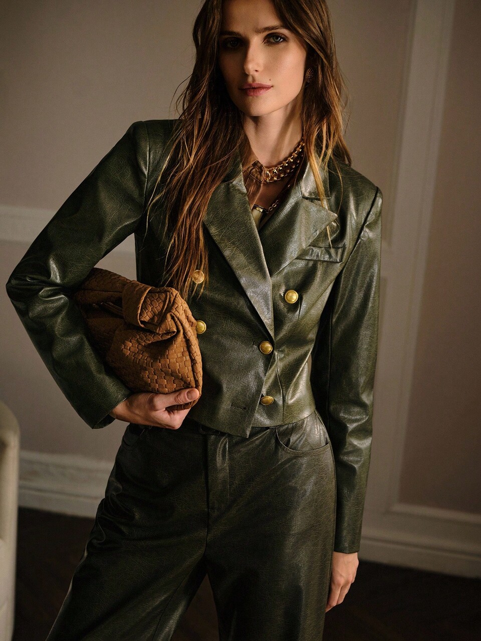 PU LEATHER DOUBLE BREASTED JACKET