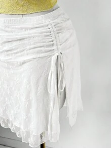 Sweetra Váy mini xếp ly ren thời trang cỡ lớn dành cho nữ, mùa hè - trắng - Xem 3