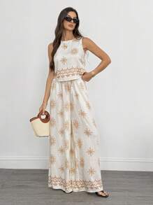 SHEIN Tall Bộ 2 áo không tay và quần dài rộng rãi cho nữ - Nhiều màu - Xem 1