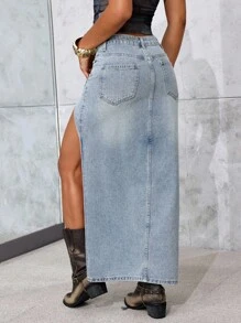 Jeanoix Casual Fashionable Sexy Slit Button Denim Mini Skirt For Women Y2k