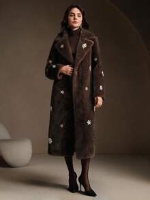 Anewsta Áo khoác dài lông nhân tạo đính đá thủ công, thích hợp cho mùa thu, mùa đông, đi chơi, thanh lịch, trang trọng, tiệc tùng, sang trọng, năm mới, áo khoác mùa đông nữ, giáng sinh, công sở, tốt nghiệp, đám cưới - Cà phê nâu - Xem 7