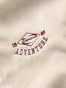 SHEIN Teens Youth Casual Baseball Varsity Jacket,Embroidery Contrast Collar,Versatile For Back-To-School,Autumn,Graduation,Spring Summer Fall Winter Sports - Apricot - View 5