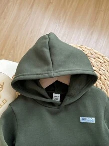 2件套男婴可爱军绿色连帽卫衣带口袋和松紧腰裤套装，秋冬季 - 彩色 - 查看 4