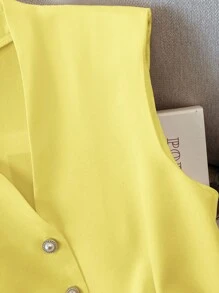 SHEIN Clasi 无袖前开式优雅女式衬衫 - 黃色 - 查看 4