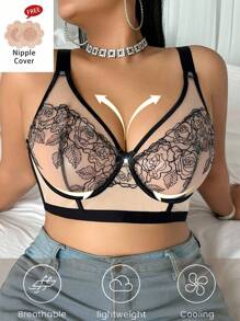 SHEIN 1 Áo ngực có gọng thêu lưới cỡ lớn - Nhiều màu - Xem 4