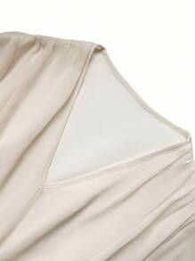 Franclia Women's Apricot Elegant V-Neck Long Sleeve Dress, Fashion Summer Vacation Outfit All White Clothes For University Fall Cloth For Women - Apricot - View 3