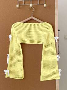 女童米色套头毛衣，可爱休闲时尚3D粉色蝴蝶结针织开衫