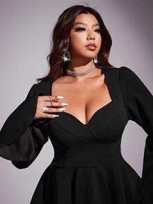 Viva Relle Áo sơ mi nữ dáng rộng thanh lịch dự tiệc gợi cảm tối giản hàng ngày co giãn ôm sát cổ tay dài xòe bo gấu eo - màu đen - Xem 3