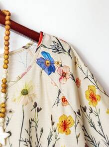 Rusticease 2 件加大码套装：复古花卉印花荷叶边衬衫和卡其裤，休闲乡村风格春夏季度假两件套度假服装女士乡村音乐会服装乡村服装女士度假两件套 - 彩色 - 查看 4