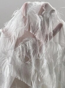 Rafferiza 女式秋季泡泡袖针织拼布提花修身A字连衣裙 - 白色 - 查看 9