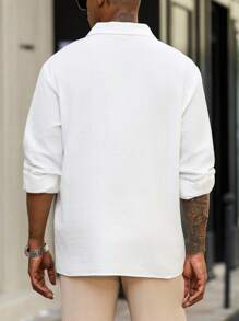 Manfinity Homme Men's V-Neck Long Sleeve Square Sword Collar Loose Fit Shirt Men Cotton Shirt White V Neck Top Men Men White Long Sleeve Shirt