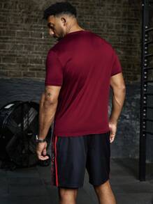 Gym Rark Kaos Olahraga Pria Lengan Pendek Leher Bulat Warna Merah dengan Motif Banteng - Burgundy - View 2